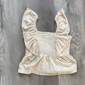 NWT Cream Ruffle Sleeve Smocked Top